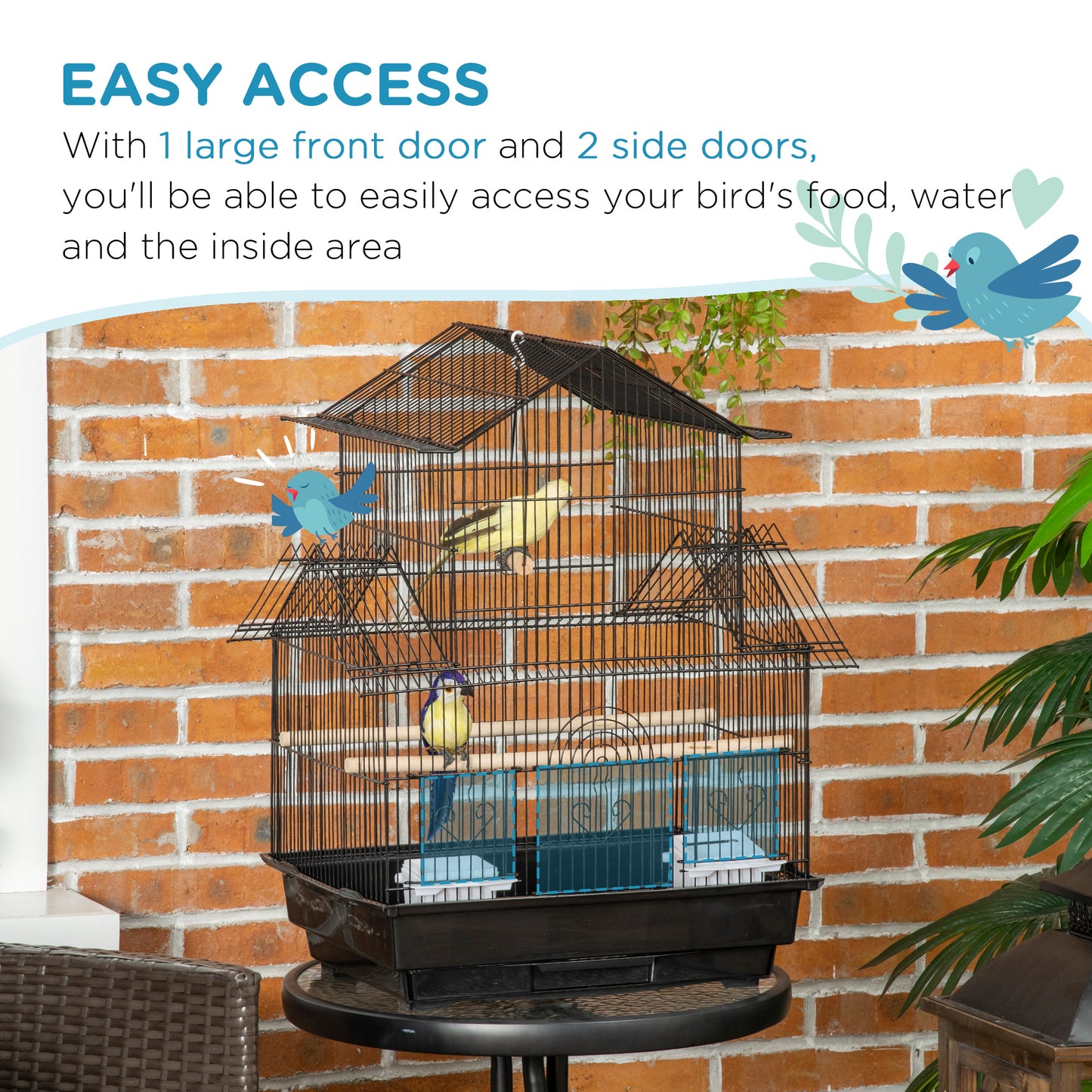 PawHut 25" Bird Cage with Perch, Swing, Food Container, Sliding Tray & Handle, for Finches, Canaries & Parakeets