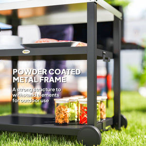 3-Shelf Stainless Steel Outdoor Kitchen Cart with Hooks, Casters and Handle, Charcoal Grey