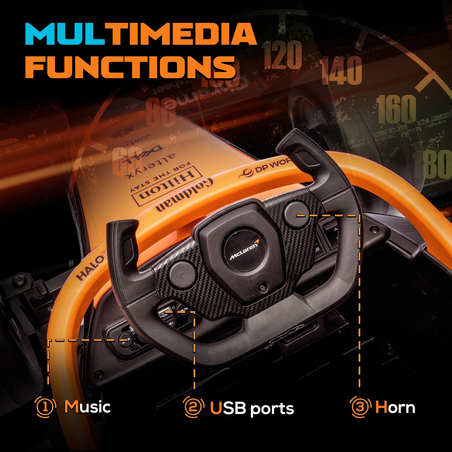 12V Electric Car for Kids with Suspension, Music, MP3 and Remote Control (3-5 Years), Orange