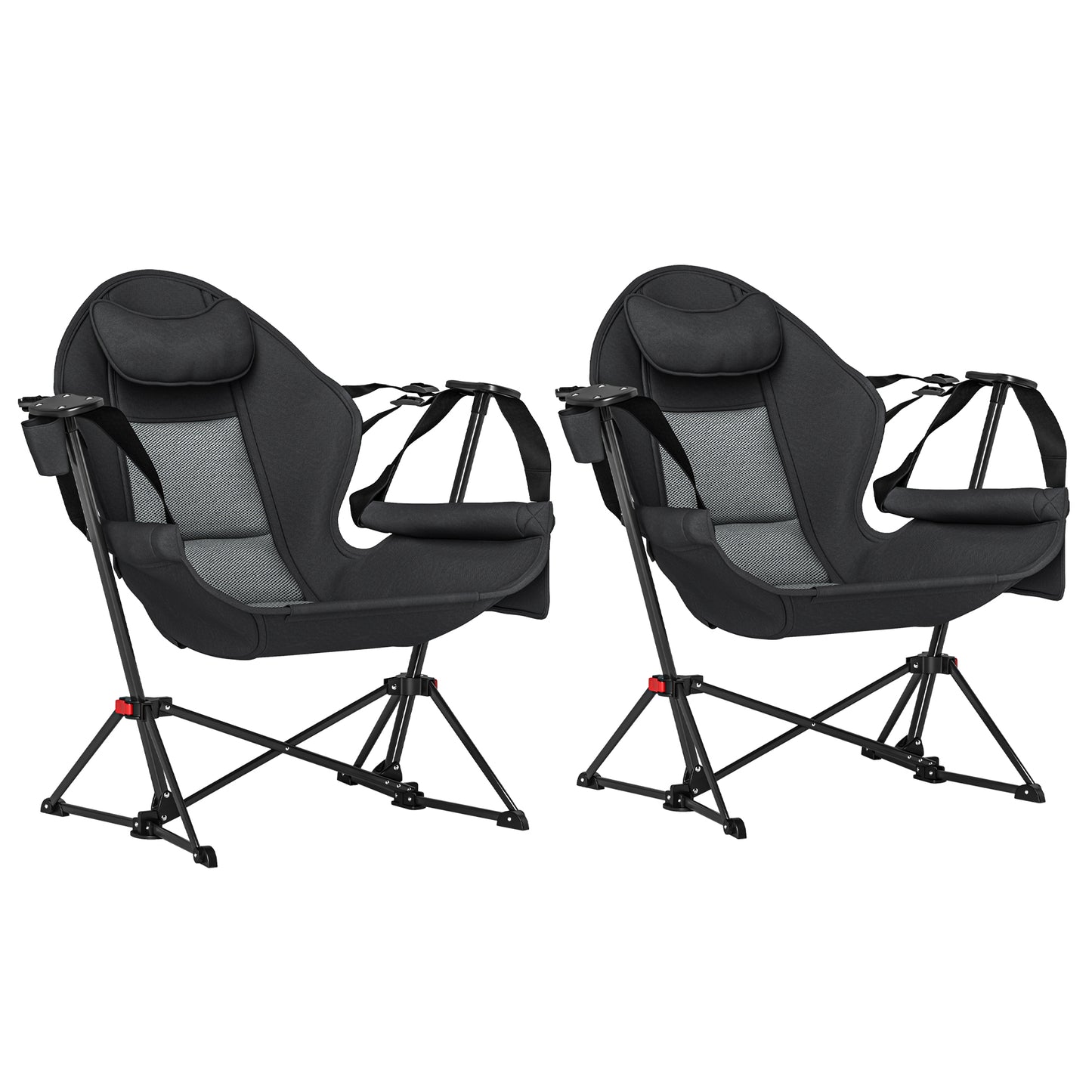 Lot de 2 chaises hamac de camping, dossier réglable, pliable avec porte-gobelet et siège rembourré