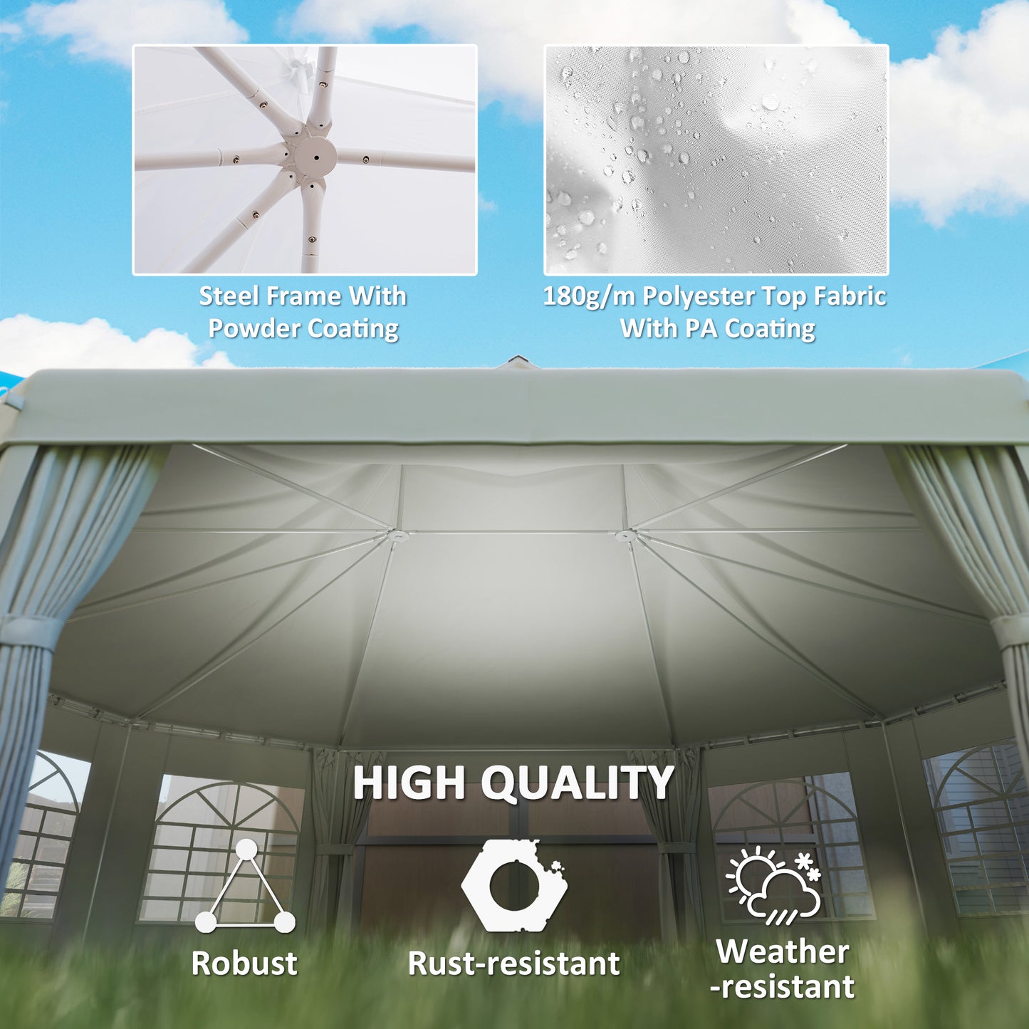 Outsunny 29 x 21 ft Decagon High-Pitch Party Tent with Canopy and 10 Removable Sidewalls, White