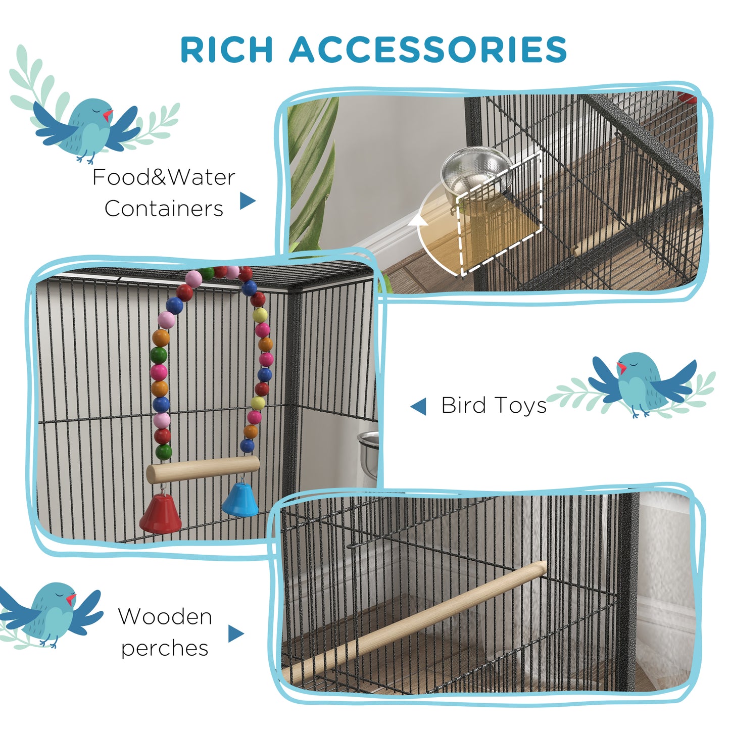 Cage à oiseaux pour perroquets, inséparables, perruches et pinsons, gris