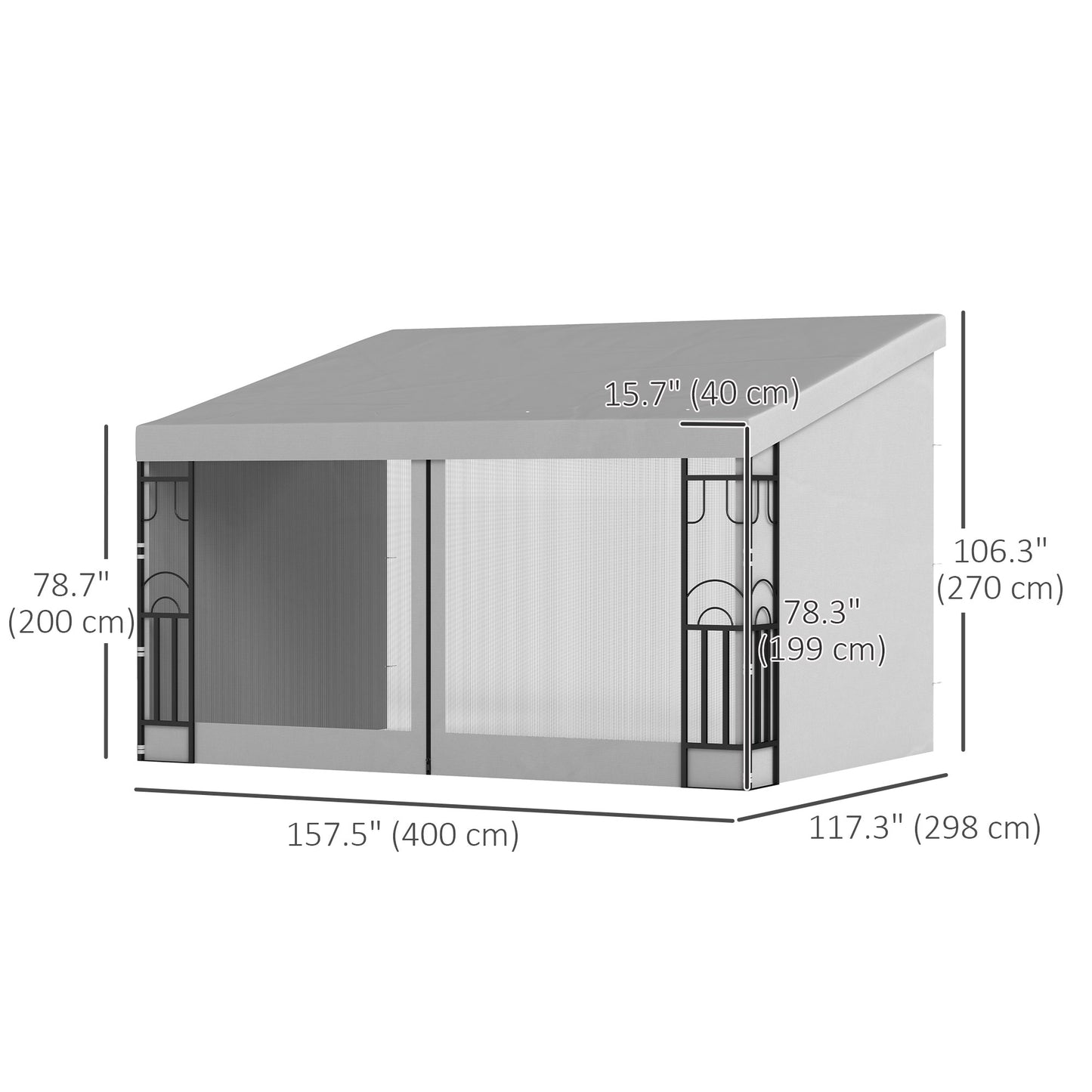 Pergola murale 10' x 13' avec 2 rideaux et 2 filets, résistante aux UV, pour terrasse, gris clair