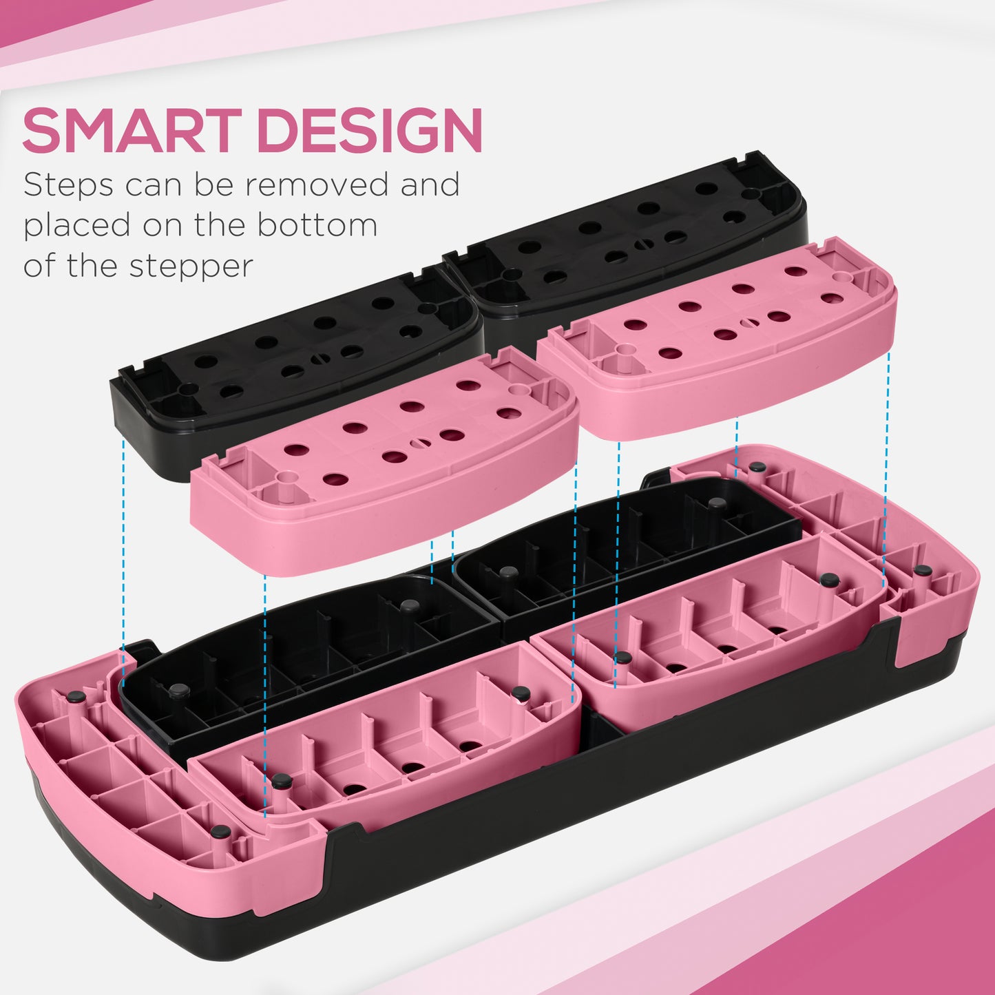 Stepper d'aérobic réglable Soozier, plateforme d'exercice, stepper, rehausseur de yoga, fitness, 10,2 à 15,2 cm, rose