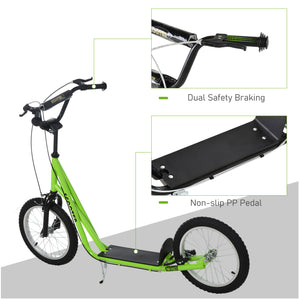 Trottinette avec roues gonflables de 16 pouces et doubles freins, vert