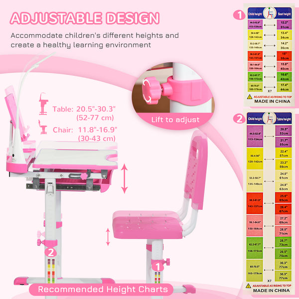 Table d'étude pour enfants avec plateau inclinable, rose