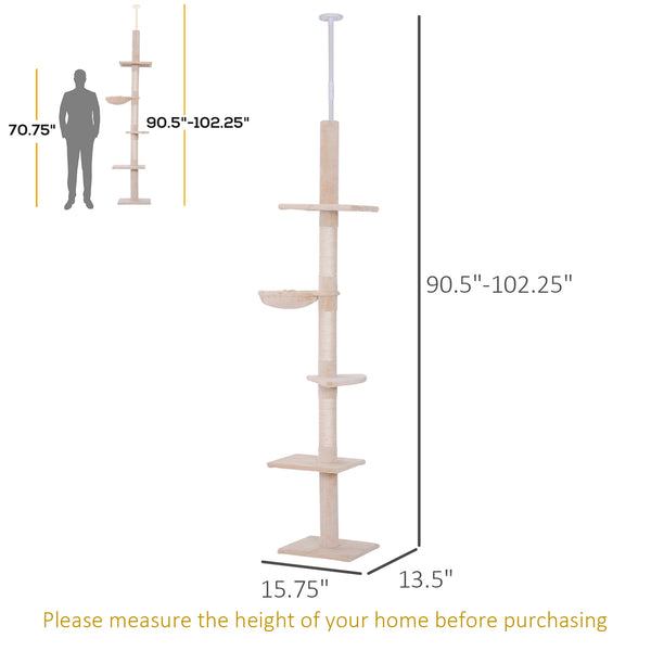 2.6m 5-Level Cat Tree with Scratching Post, Beige