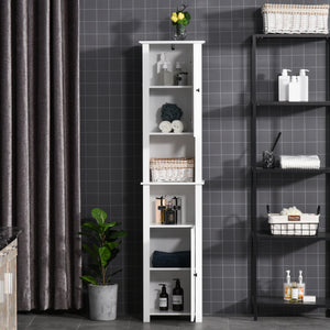 Armoire à pharmacie haute avec étagères et 2 placards, organiseur de salle de bain, blanc