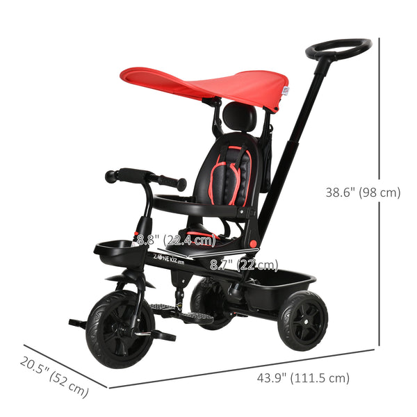 Tricycle pour enfants 4 en 1 avec siège réglable à angle réversible, rouge