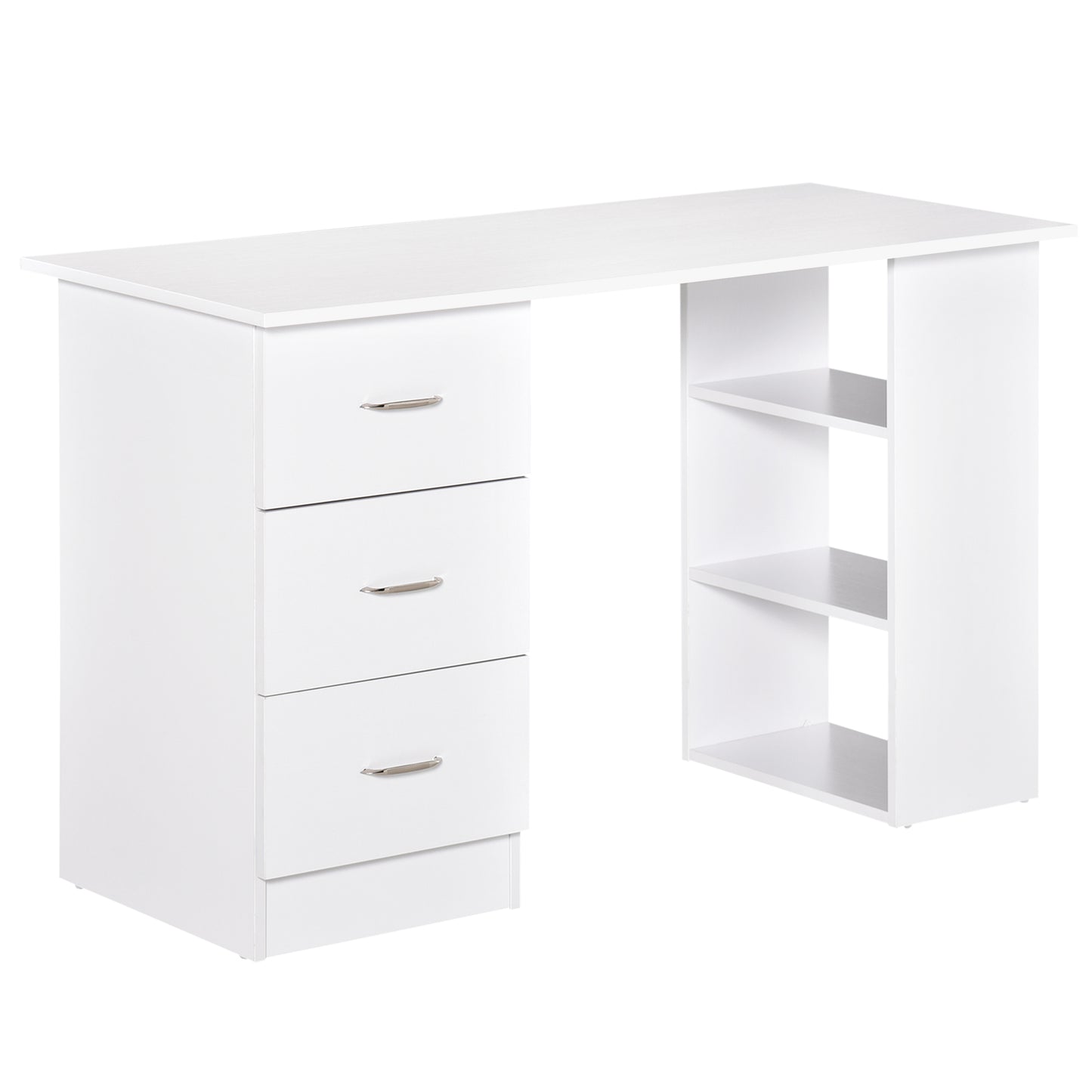 Bureau 47 pouces avec étagères de rangement à 3 niveaux, blanc