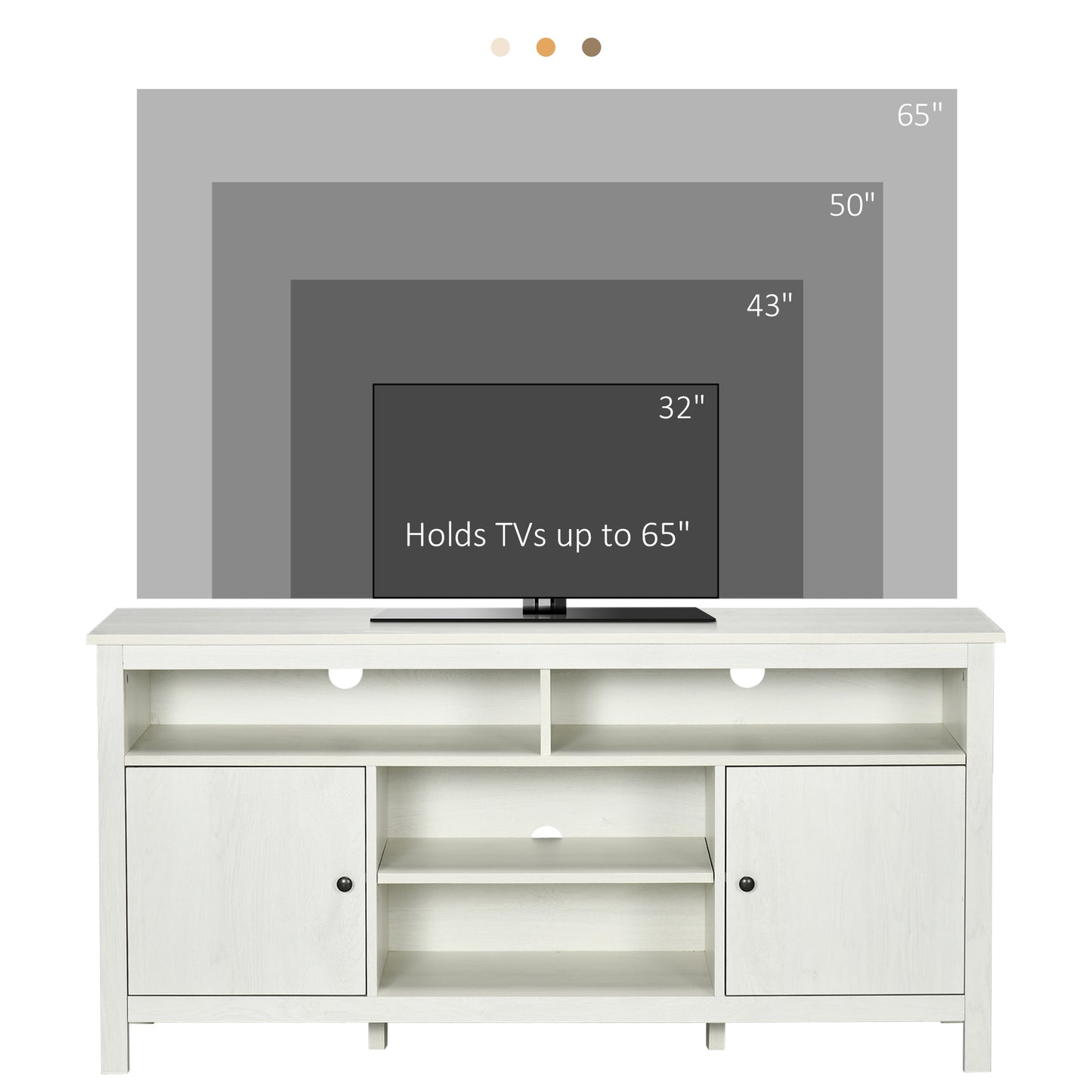 Meuble TV pour téléviseurs jusqu'à 55 pouces avec placard de rangement et étagères, blanc