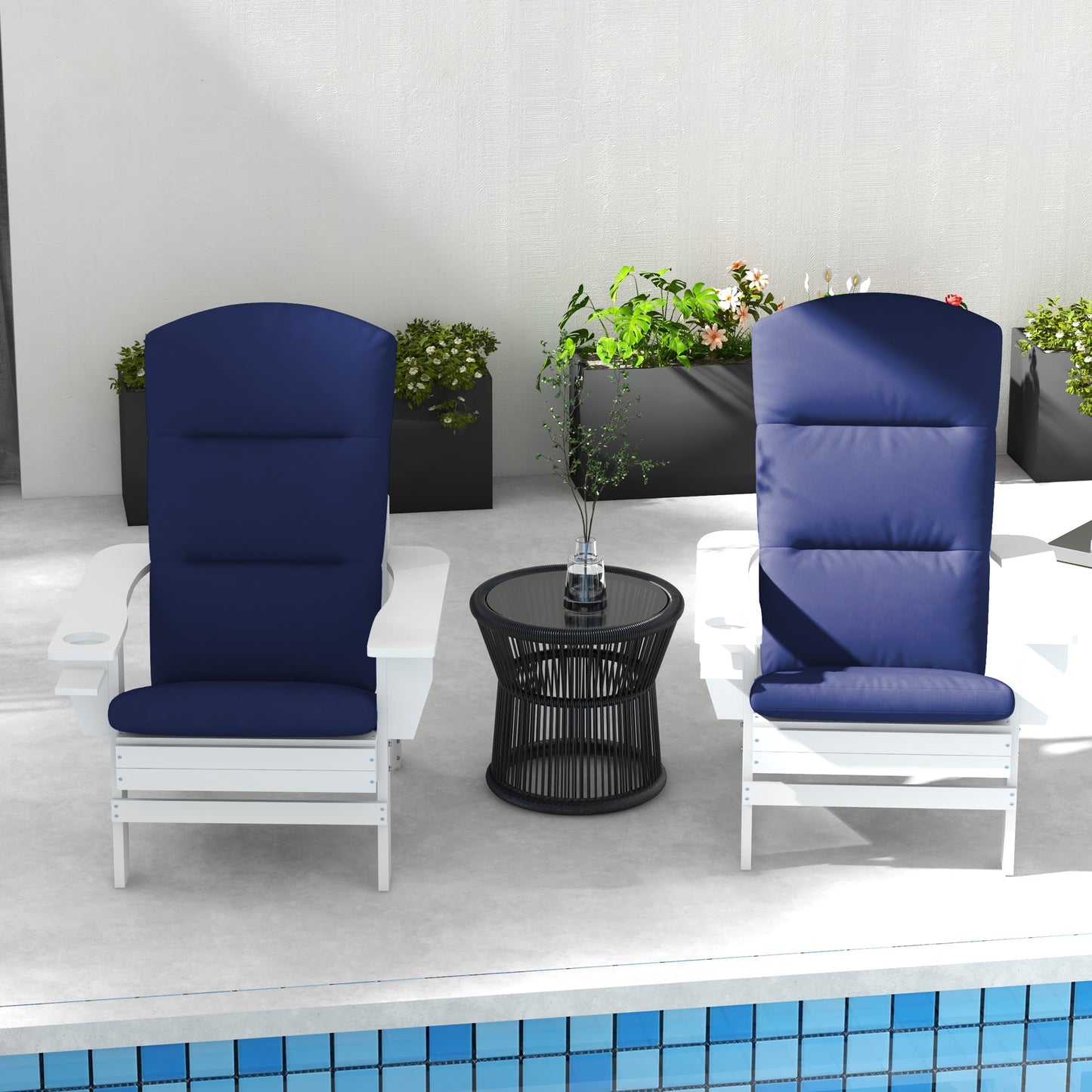 Coussins de remplacement pour chaise de patio Adirondack, avec dossier et attaches, lot de 2, bleu