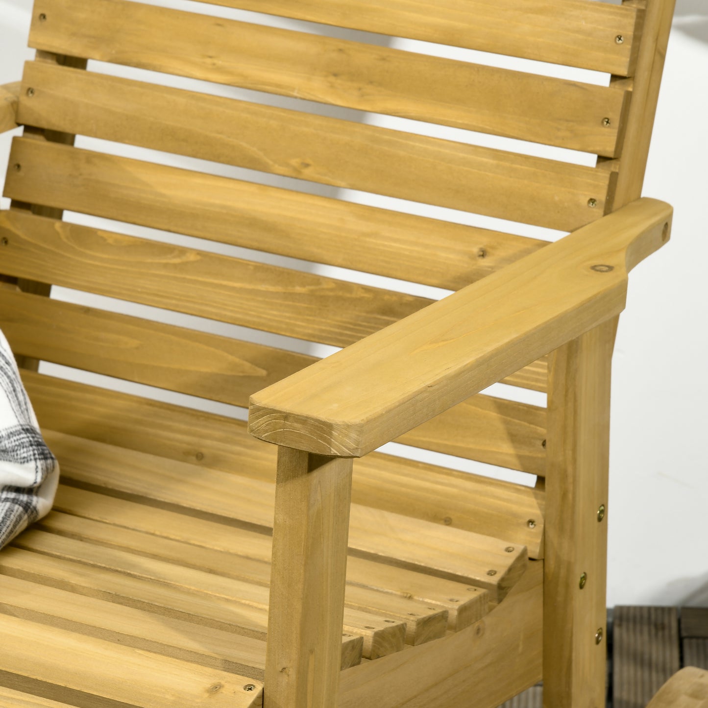 Fauteuil à bascule en bois, structure à lattes avec accoudoirs, pour l'extérieur et l'intérieur, marron clair