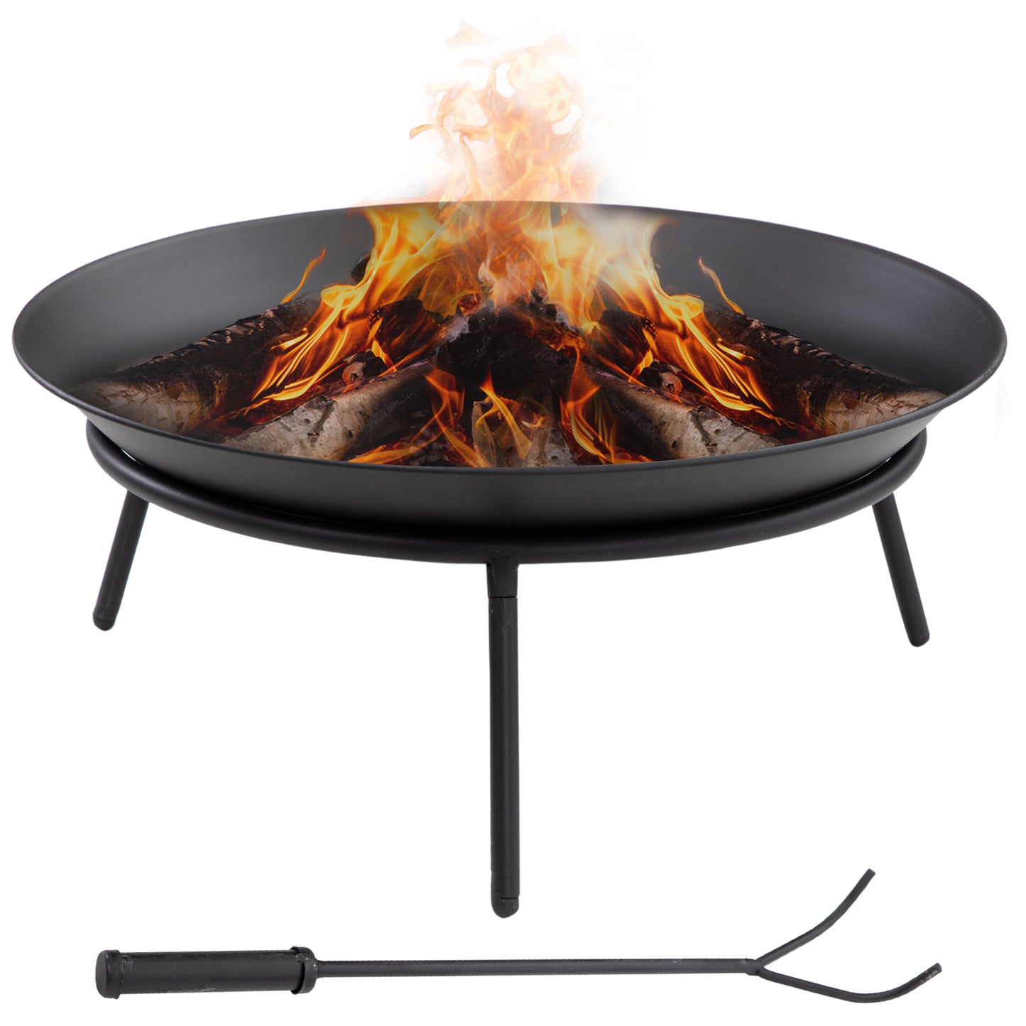 Outsunny Fire Pit with Poker, Patio Heater, Wood Stove for Outdoor Campfire, Black