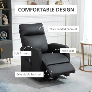 Fauteuil inclinable releveur électrique avec télécommande et poche latérale, noir