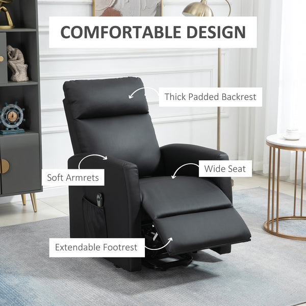 Fauteuil inclinable releveur électrique avec télécommande et poche latérale, noir