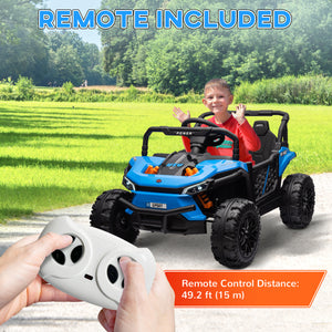 Voiture 12 V avec suspension à ressorts, phares à LED, 3 vitesses, bleu