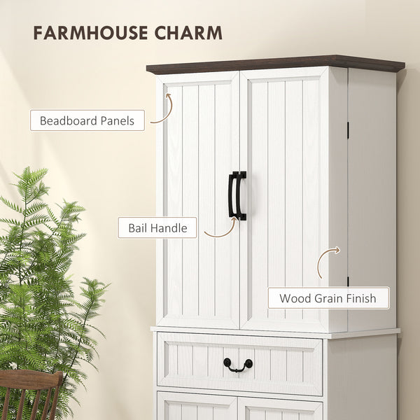 Country style storage unit with door shelves and LEDs, aged white