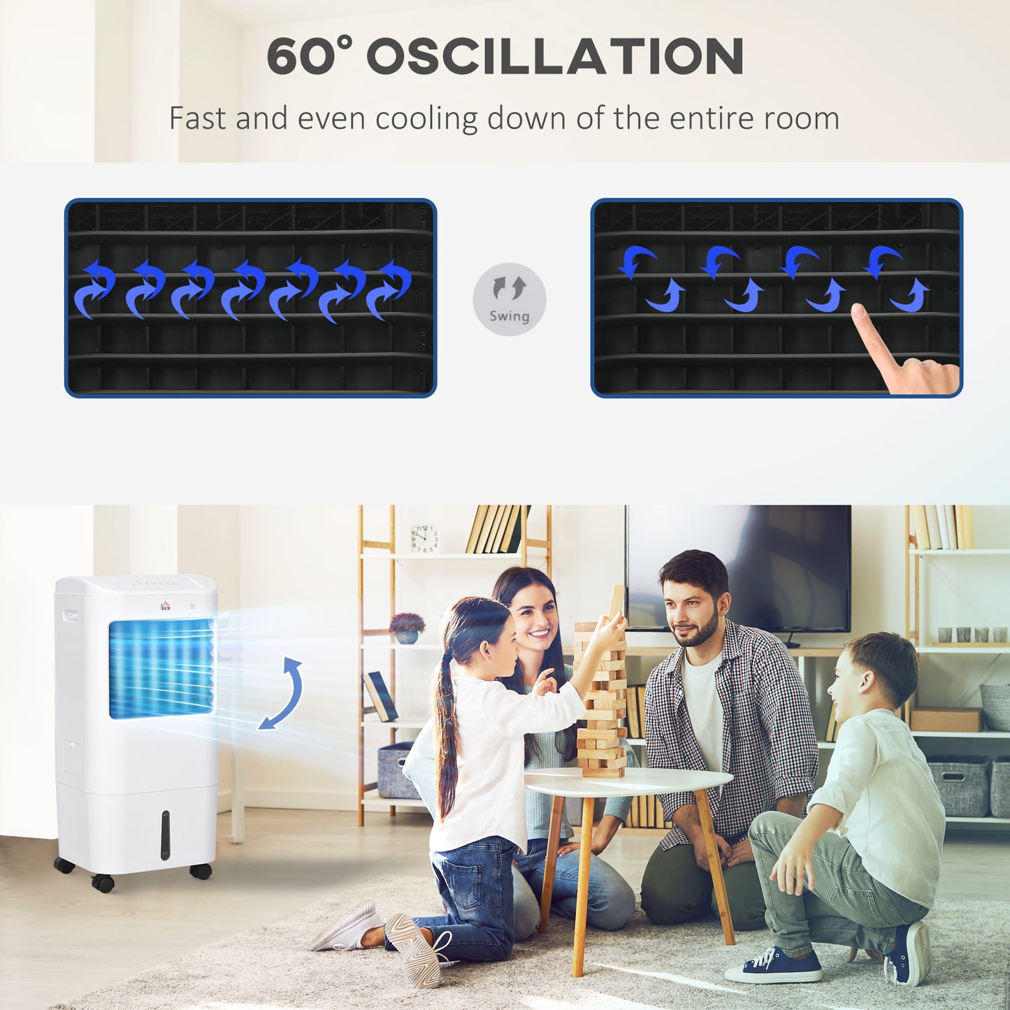 Ventilateur tour avec pack de glace, télécommande, 3 modes, 3 vitesses, minuterie 7,5 h, blanc