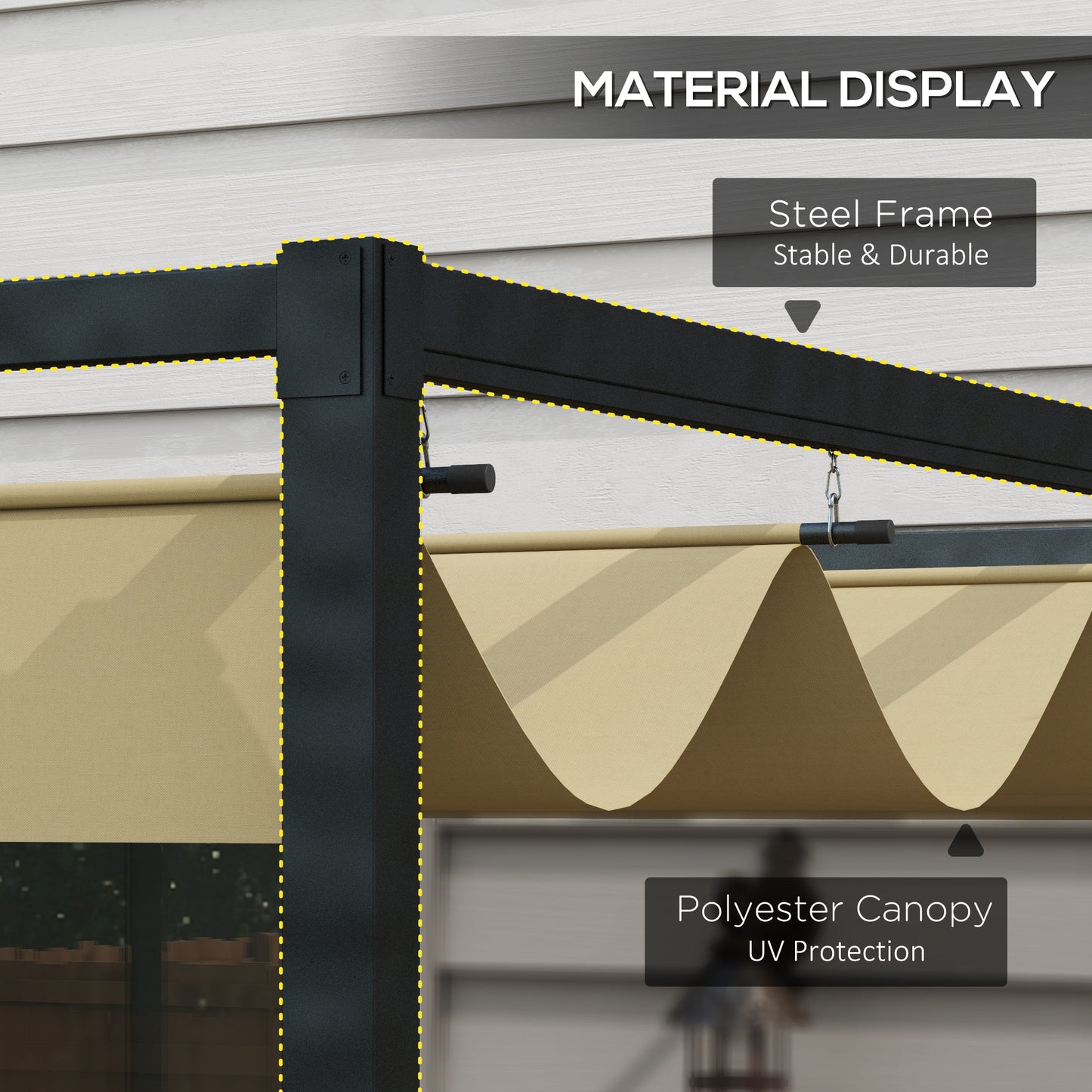 Pergola de patio 10' x 7' avec auvent rétractable, abri solaire extérieur, ombre de jardin, kaki