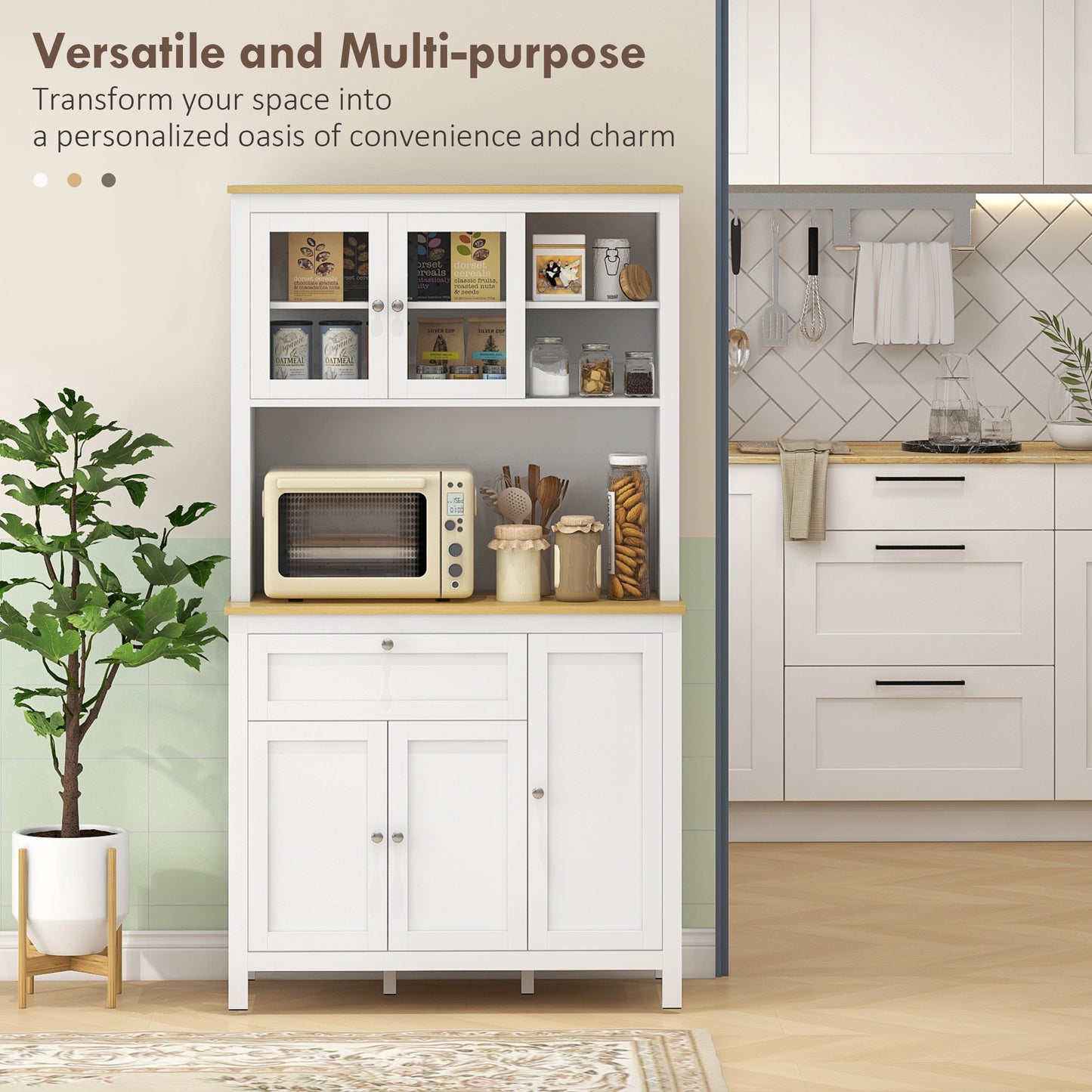 HOMCOM 5-Door Kitchen Cabinet, Freestanding Storage Cabinet with Adjustable Shelves, 71"