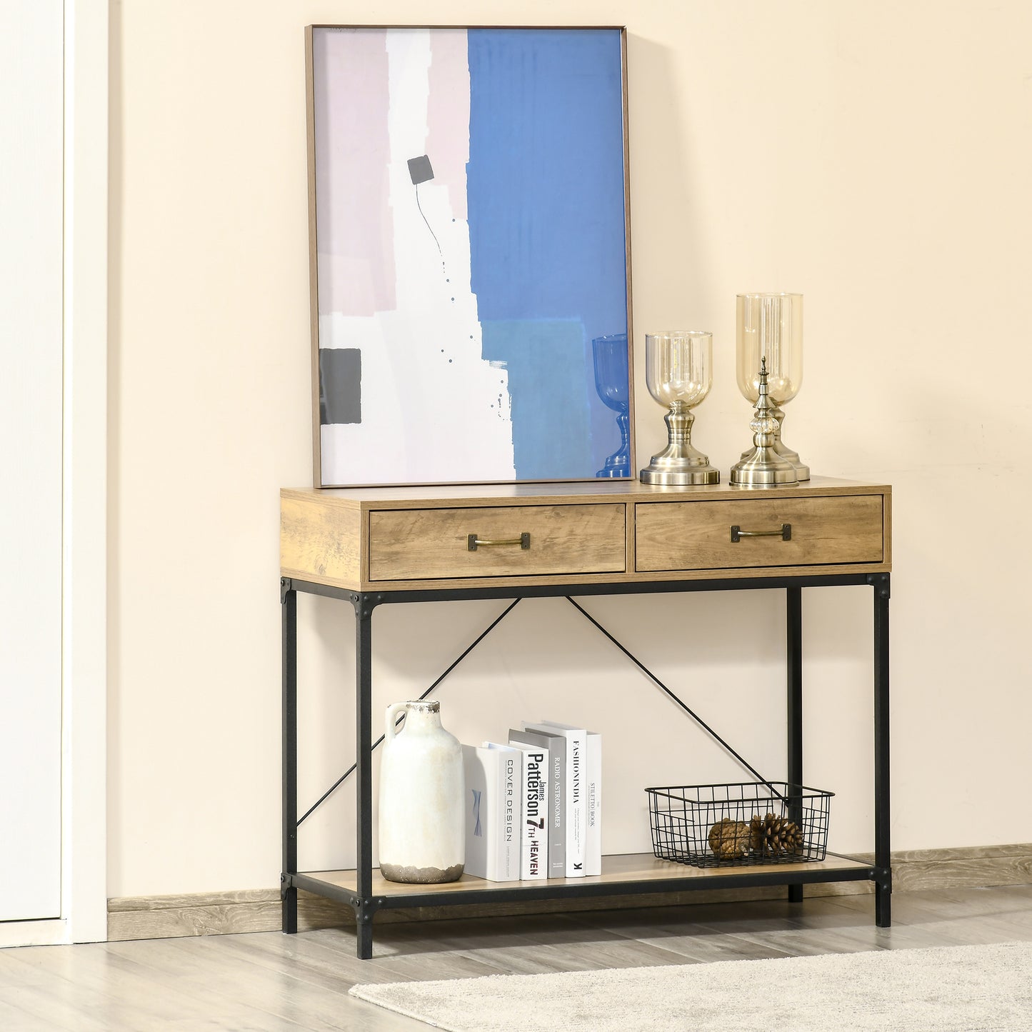 Console d'entrée avec tiroirs, étagère de rangement pour salon, couloir, chambre, marron