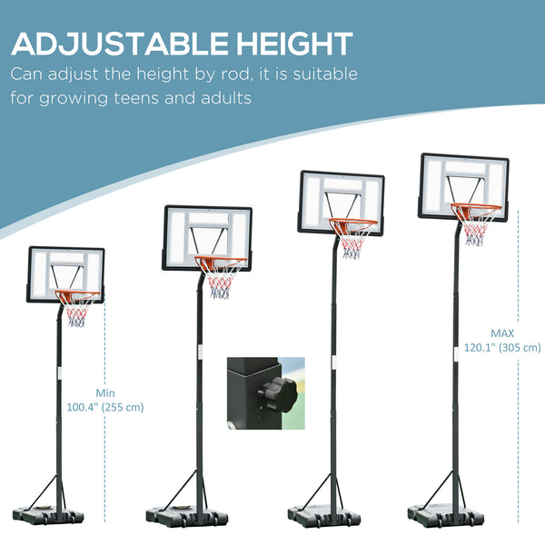 Panier de basket portable avec roulettes, hauteur réglable de 2,4 à 3 m, noir