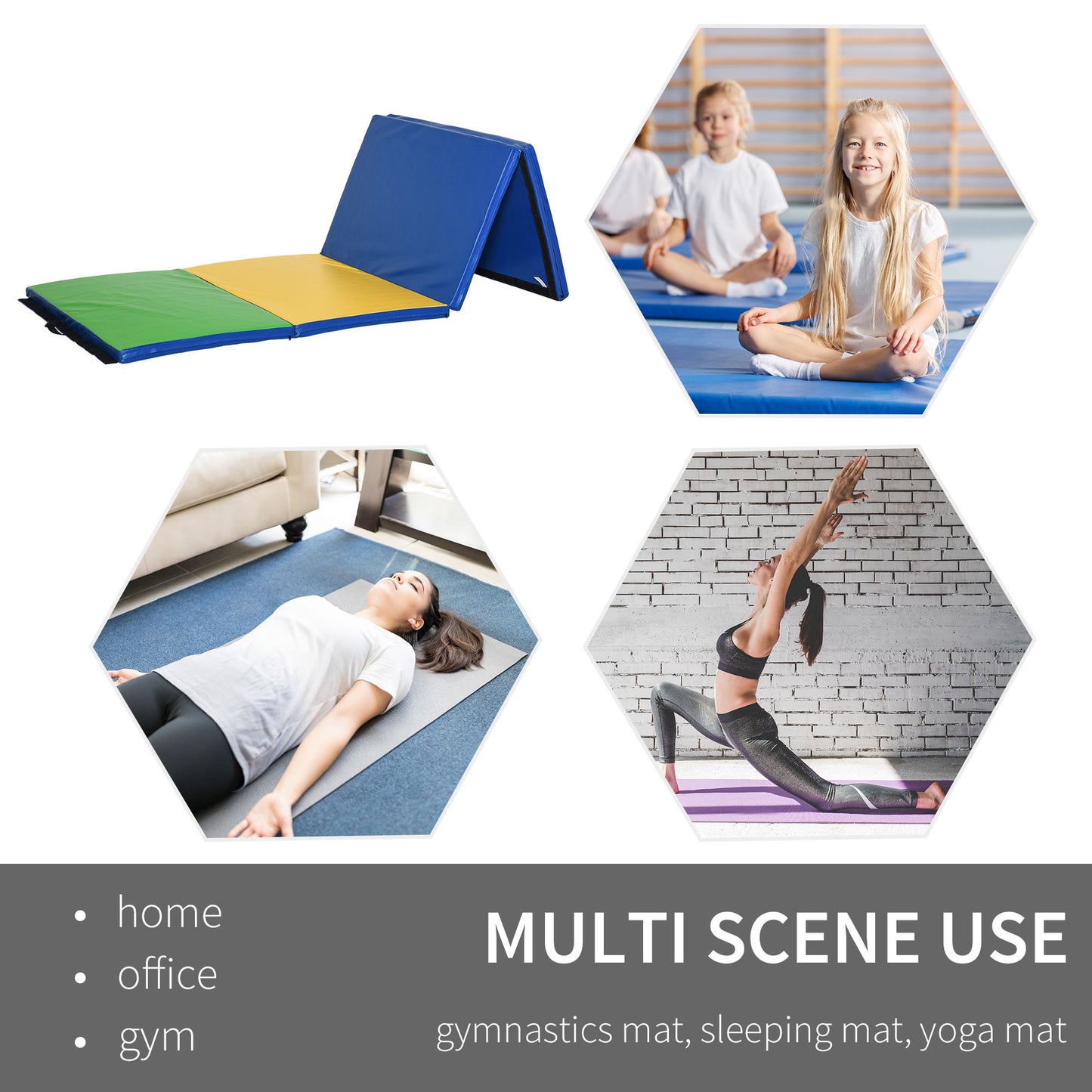 4'x10'x2'' Folding Gym Mat with Carry Handles, Multicolor