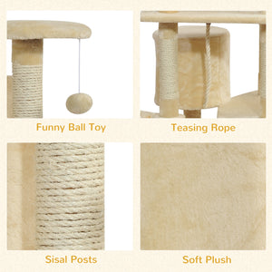 Arbre à chat de 79" avec griffoir, centre d'activités et jouets beige