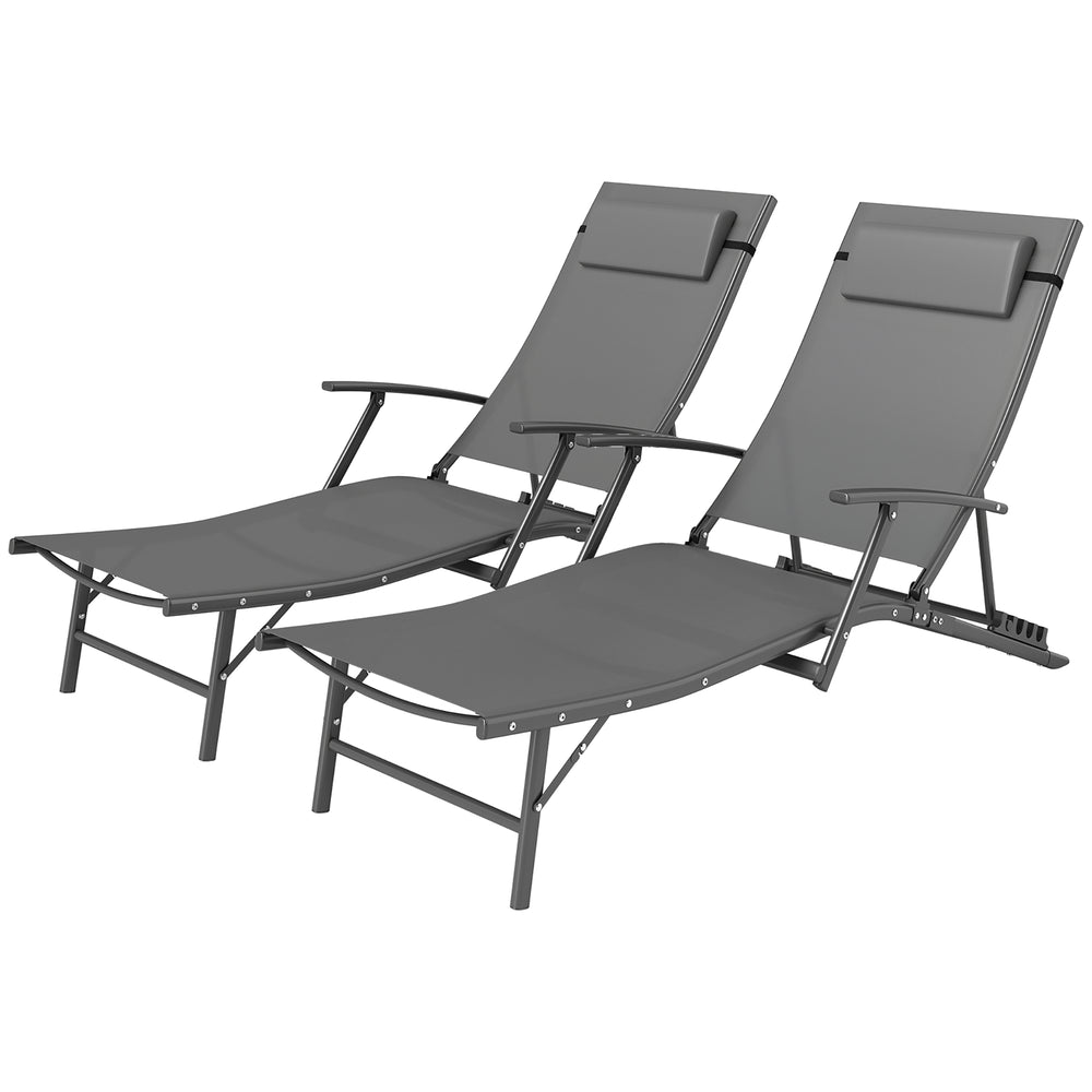 Lot de 2 chaises longues pliantes avec coussin, pour terrasse, jardin, plage, gris