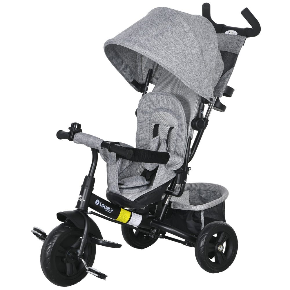 Tricycle 6 en 1 avec poignée parentale, gris