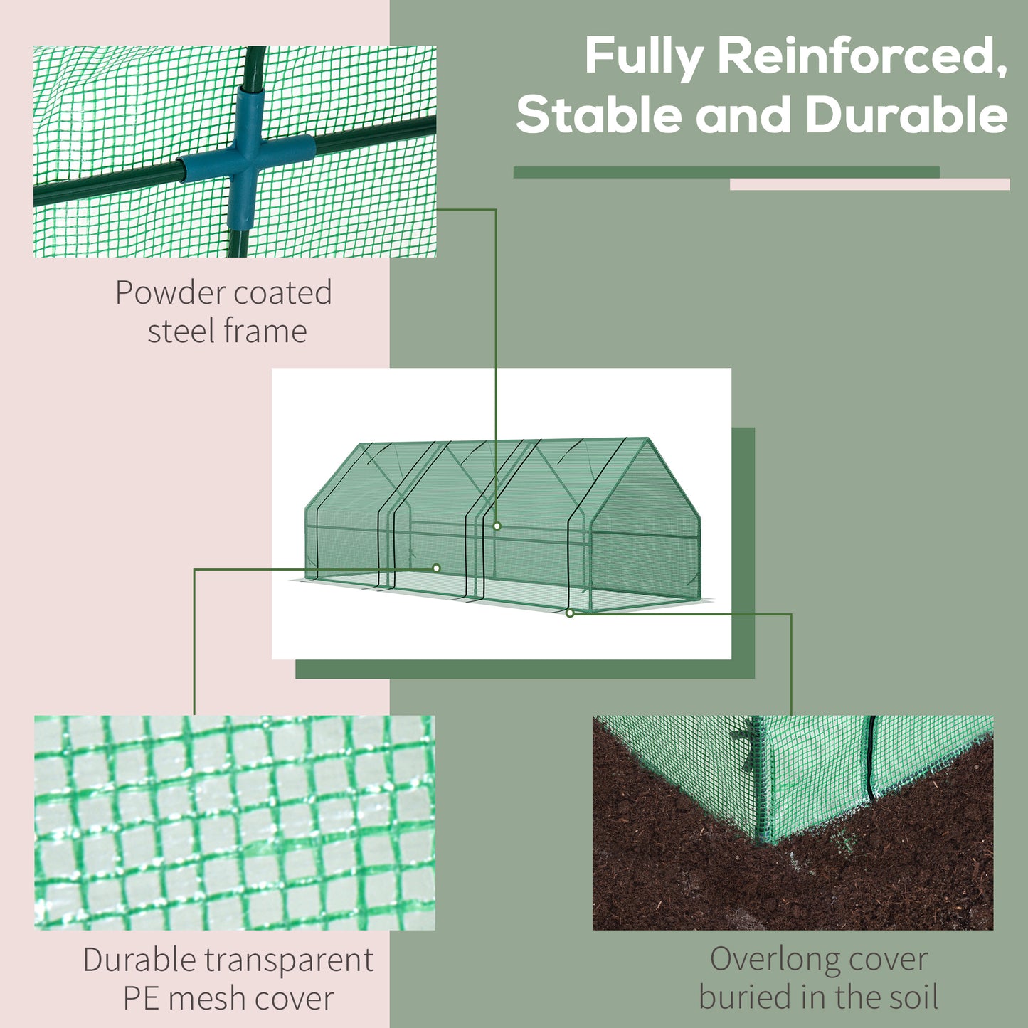 Outsunny 9' x 3' x 3' Portable Mini Tunnel Greenhouse for Growing Plants and Flowers, with Zippered Roll-Up Doors and Polyethylene Cover, Green