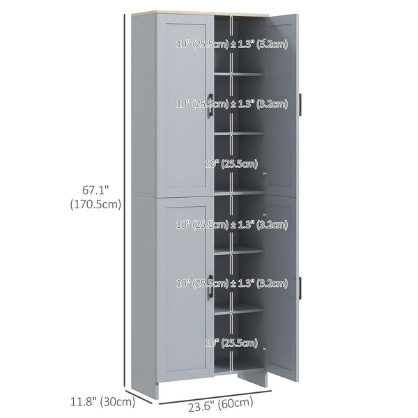 Armoire de cuisine 4 portes avec étagères réglables, gris