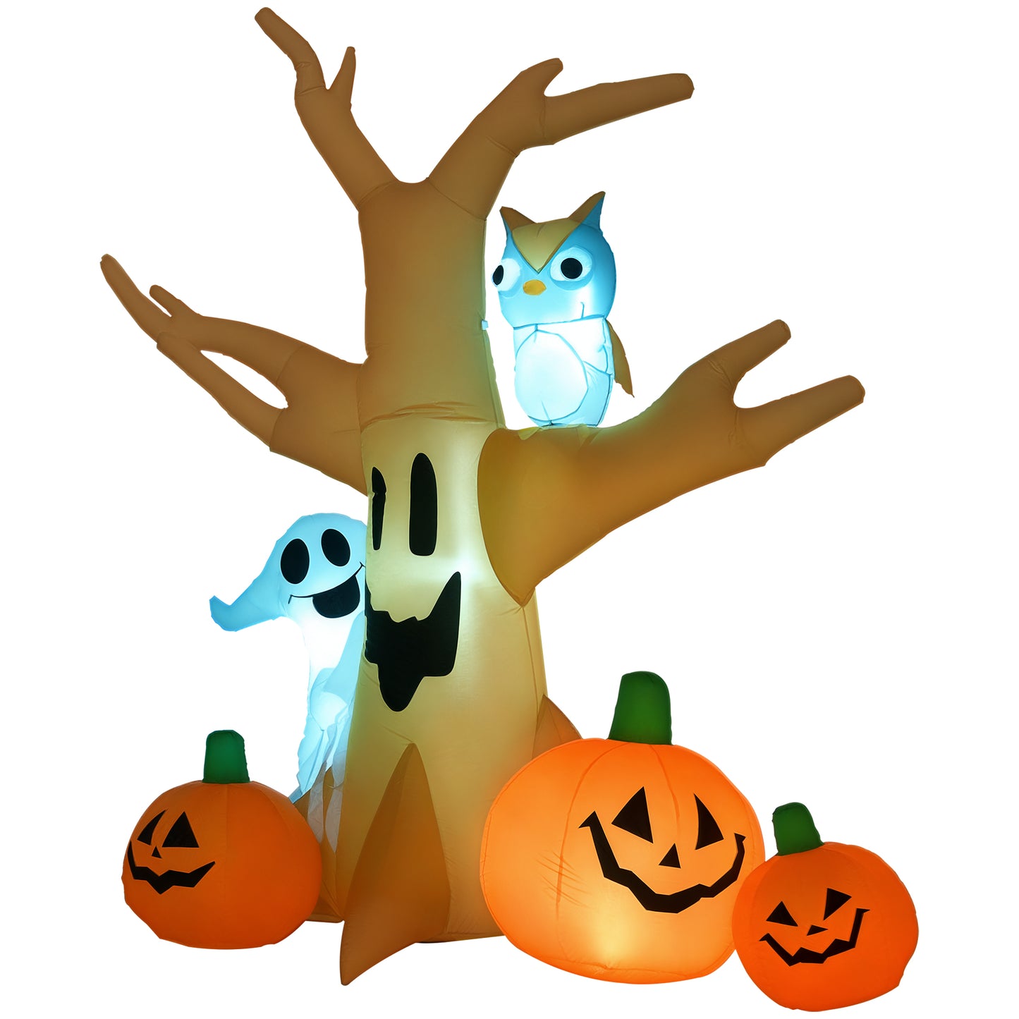 Décoration gonflable arbre hanté avec hibou, fantôme, citrouilles, affichage LED