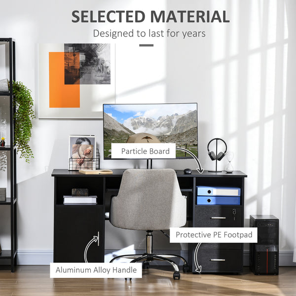 Computer Desk with Drawers, Keyboard Tray, Open Shelves, Black
