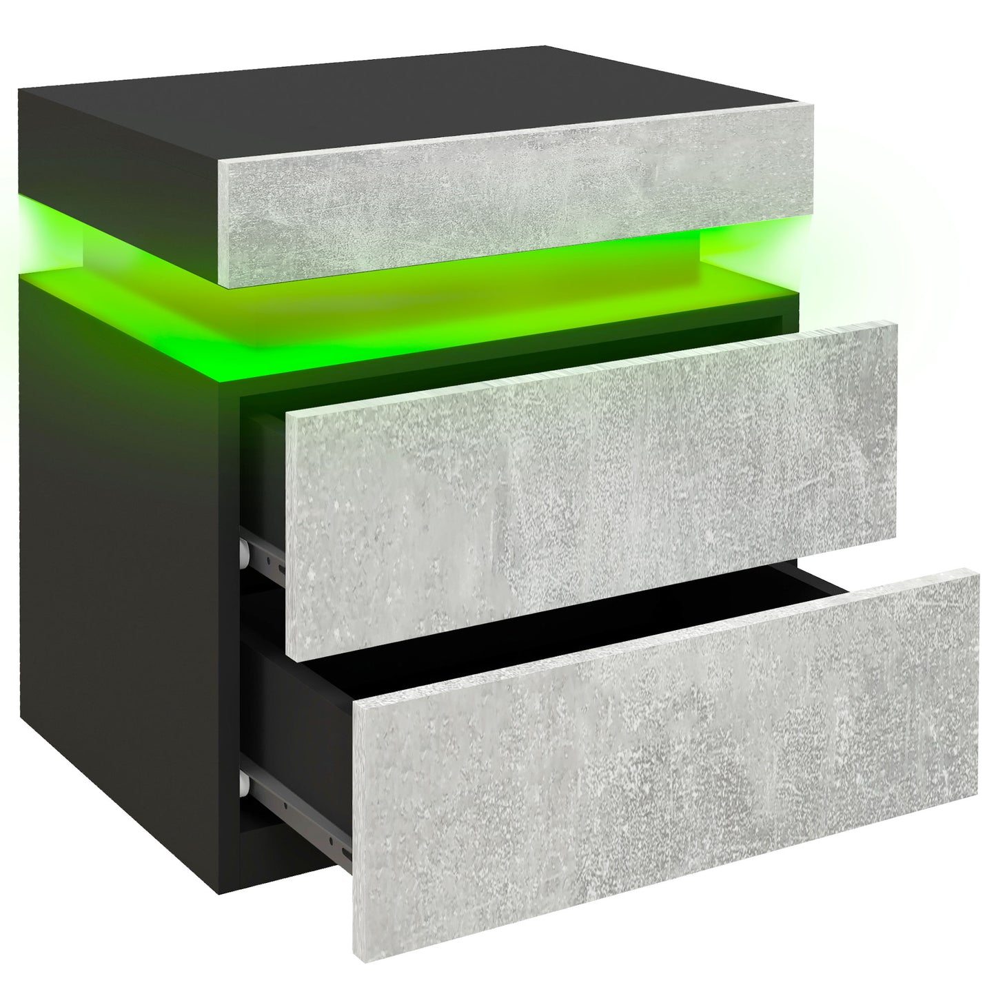 Table de chevet avec éclairage LED et 2 tiroirs pour chambre et salon, gris ciment