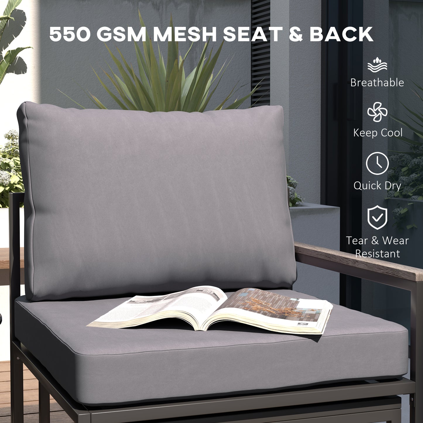 5-piece garden furniture set with ottomans, cushions and small sofa, grey
