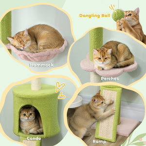 Arbre à chat de 221 à 241 cm, du sol au plafond, avec griffoir, condo et hamac, vert