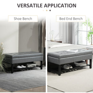 Banc à chaussures ottoman capitonné en cuir synthétique, gris