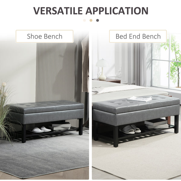 Banc à chaussures ottoman capitonné en cuir synthétique, gris