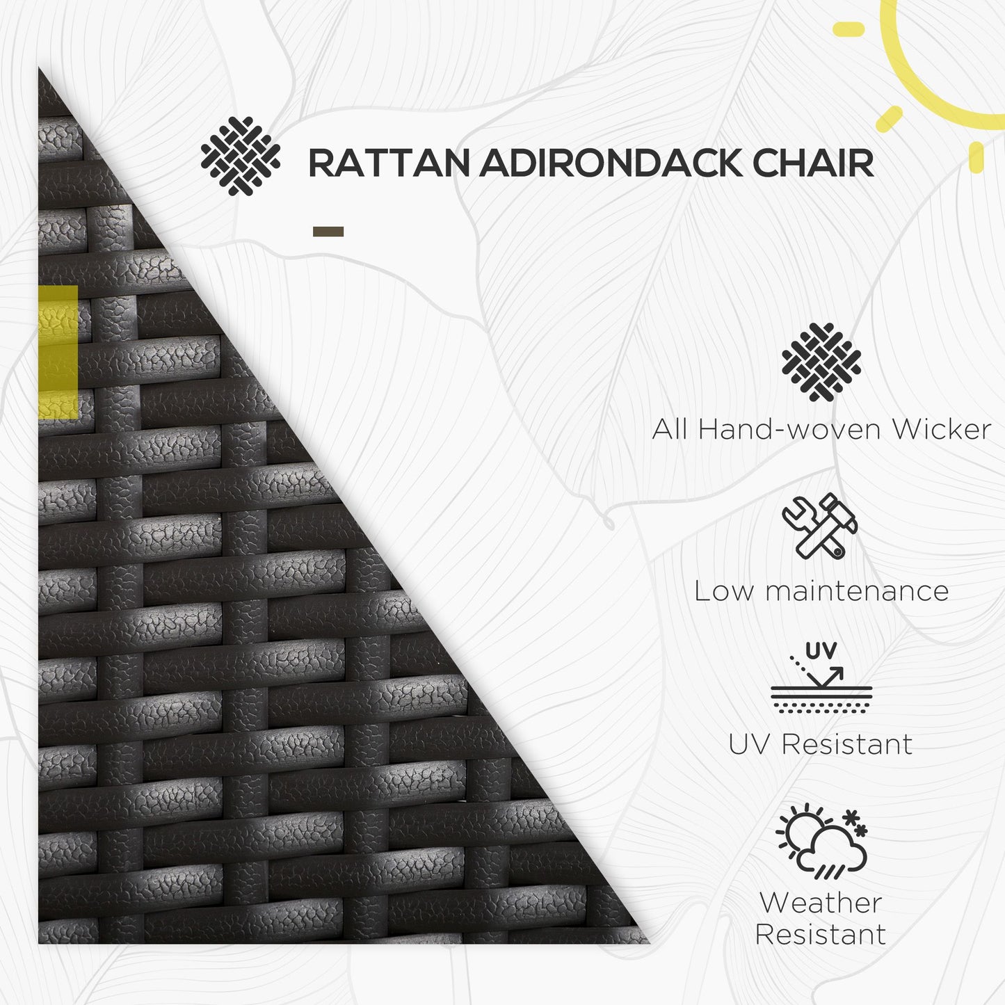 Chaise Adirondack en rotin avec coussins pour patio, kaki
