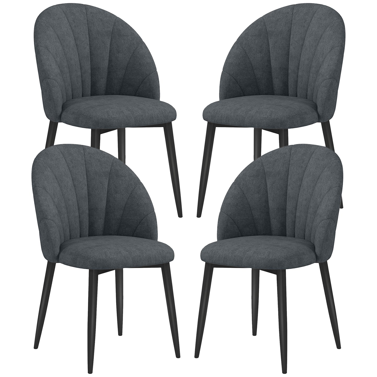 Lot de 4 chaises de salle à manger modernes rembourrées avec pieds en métal, noir