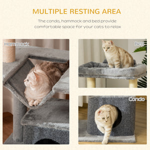 39.25" Multi-Level Cat Tree with Scratching Post, Hammock, Bed, Ball, Toy - Grey