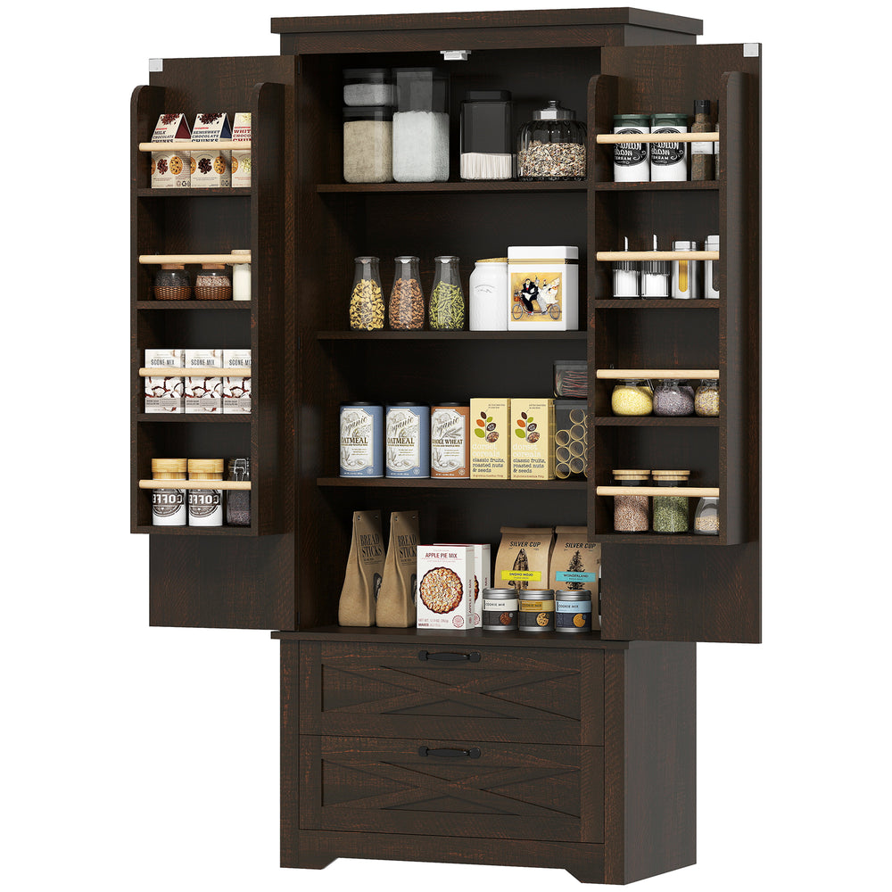 Garde-manger de style campagnard avec tiroirs, marron foncé vieilli