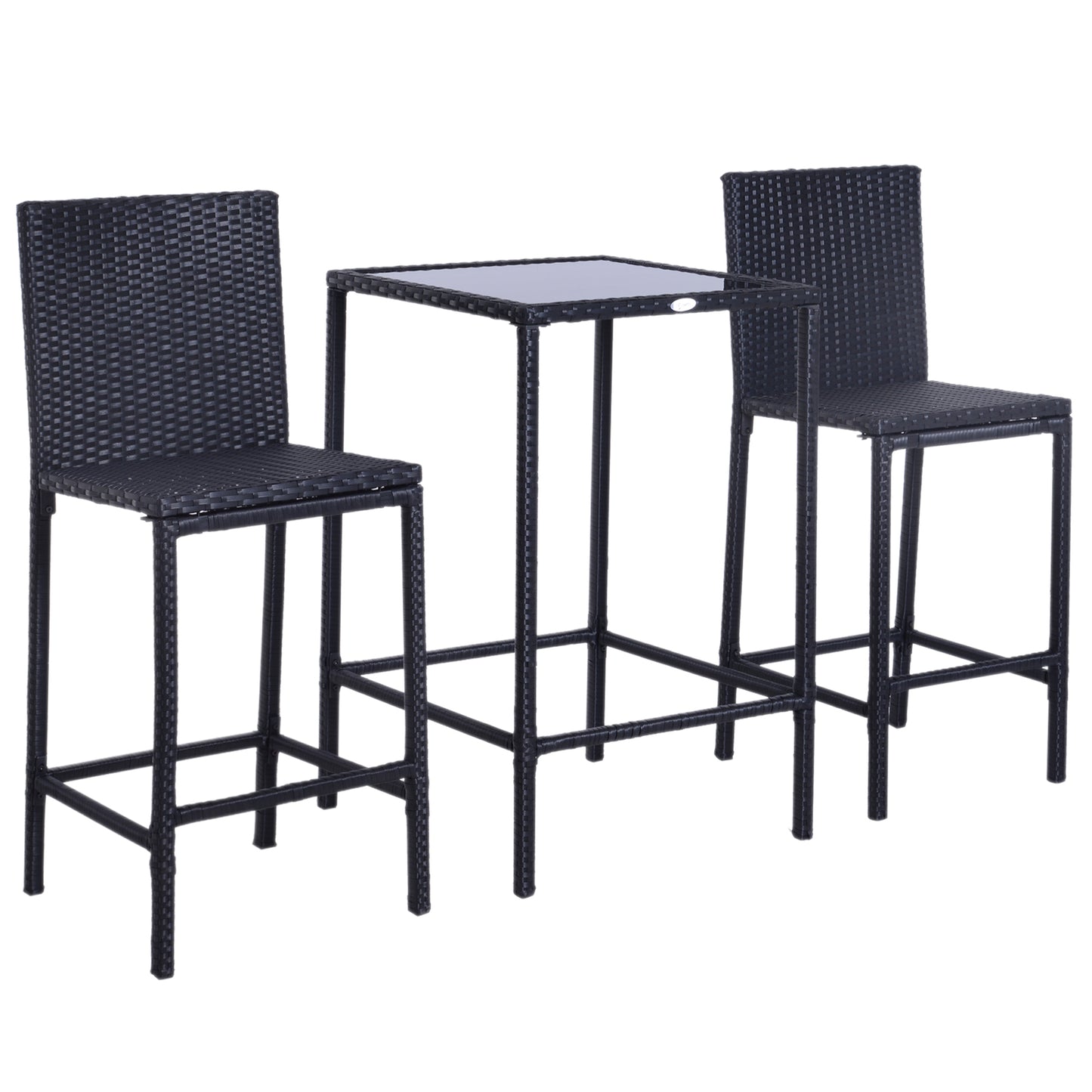 Outsunny 3 Piece Wicker Rattan Garden Bar Set, Bar Stool and Table for Patio, Garden, Balcony, Poolside, Black