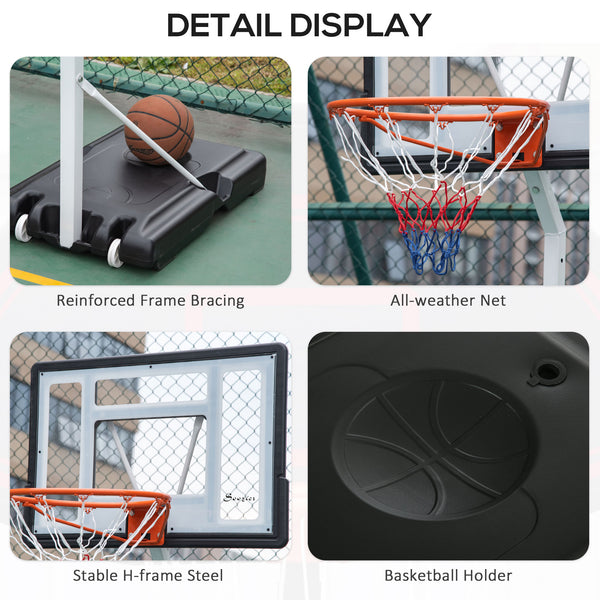 Panier de basket portable, hauteur réglable de 2,1 à 2,6 m avec roulettes