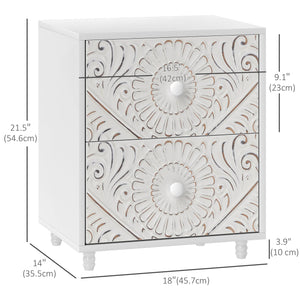 Table de chevet style mid century avec 2 tiroirs, blanche