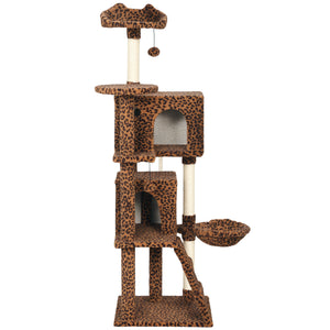Arbre à chat de 160 cm avec griffoirs en sisal, cabanes, perchoirs moelleux, hamac, imprimé léopard