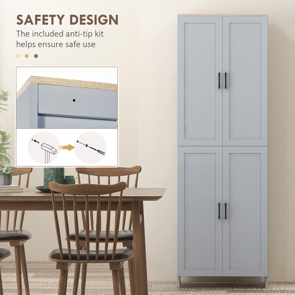 Armoire de cuisine 4 portes avec étagères réglables, gris