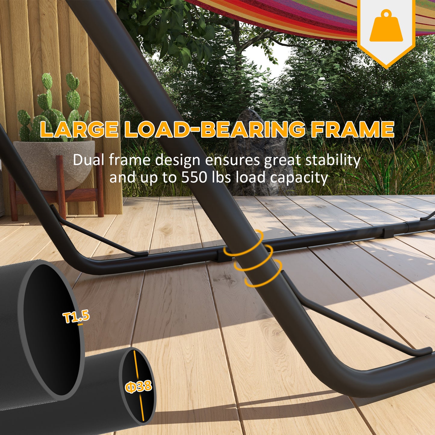 Support de hamac de 3,1 m, réglable, compatible avec les hamacs de 2,7 à 4,3 m, robuste, noir